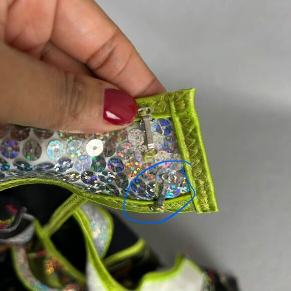 Mara Dancewear Medium Green Sequin Mesh Long Sleeve Alternative Leotard Shorts - Picture 7 of 12